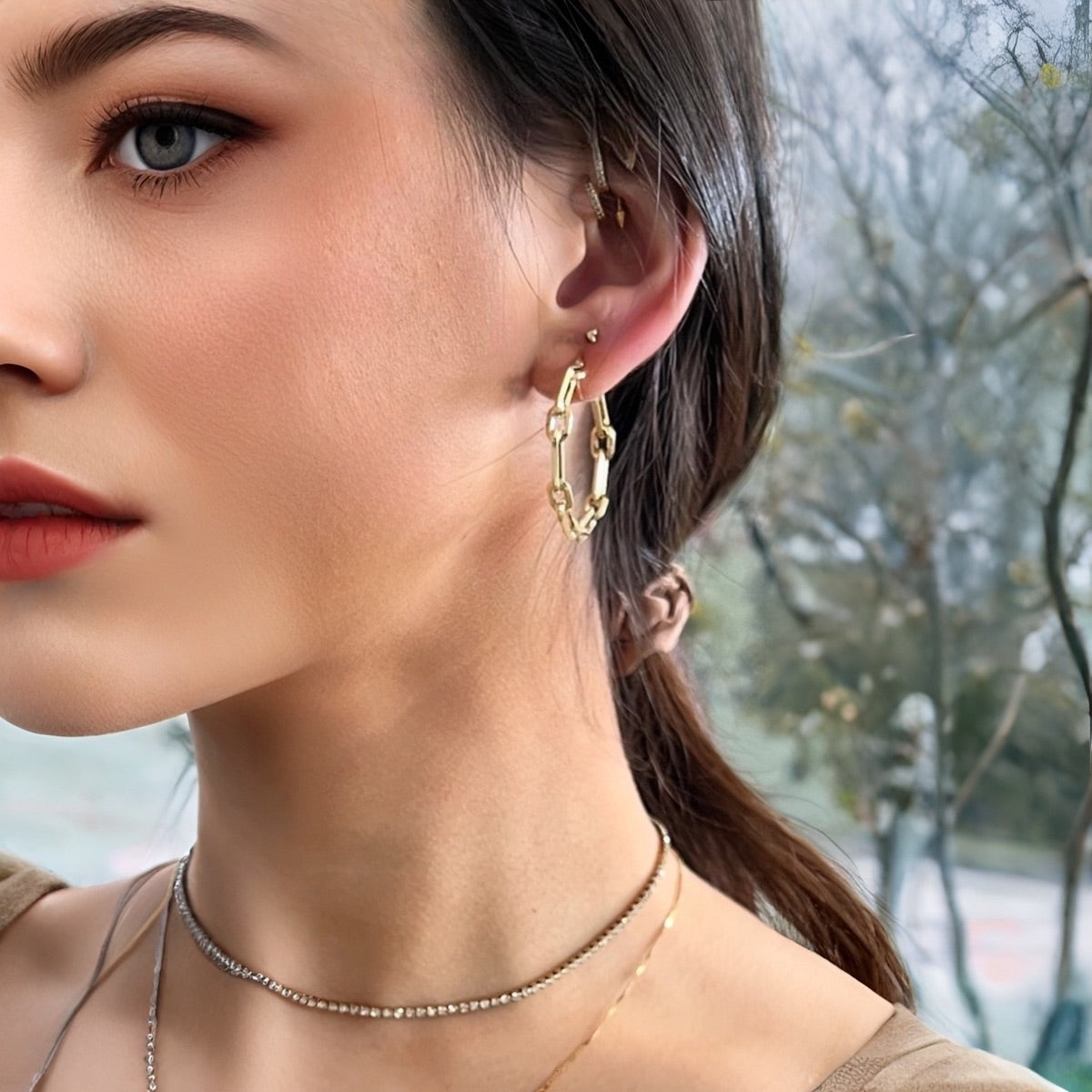 Fancy Paperclip Hoop Earrings in 9ct Yellow Gold