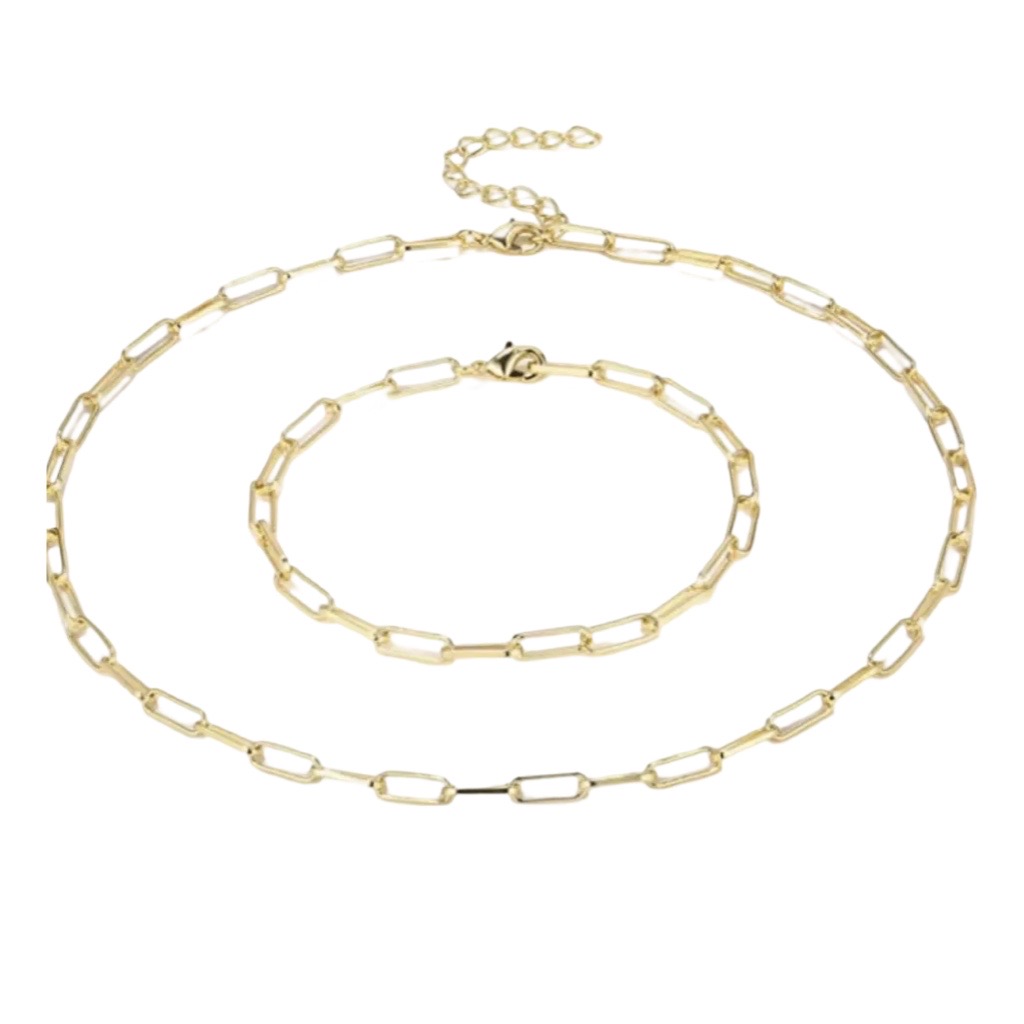 Paperclip Necklace and bracelet set in gold plated