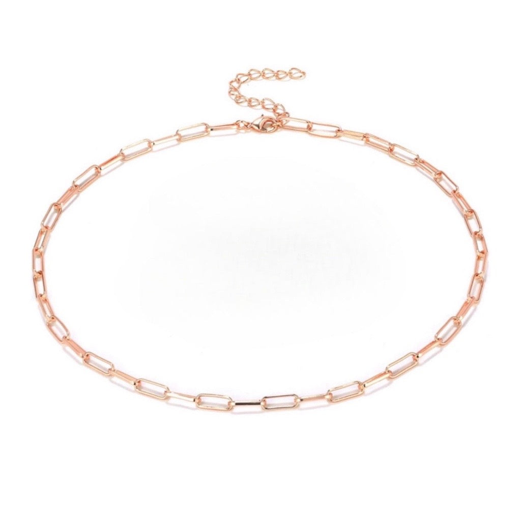 paperclip necklace in rose gold
