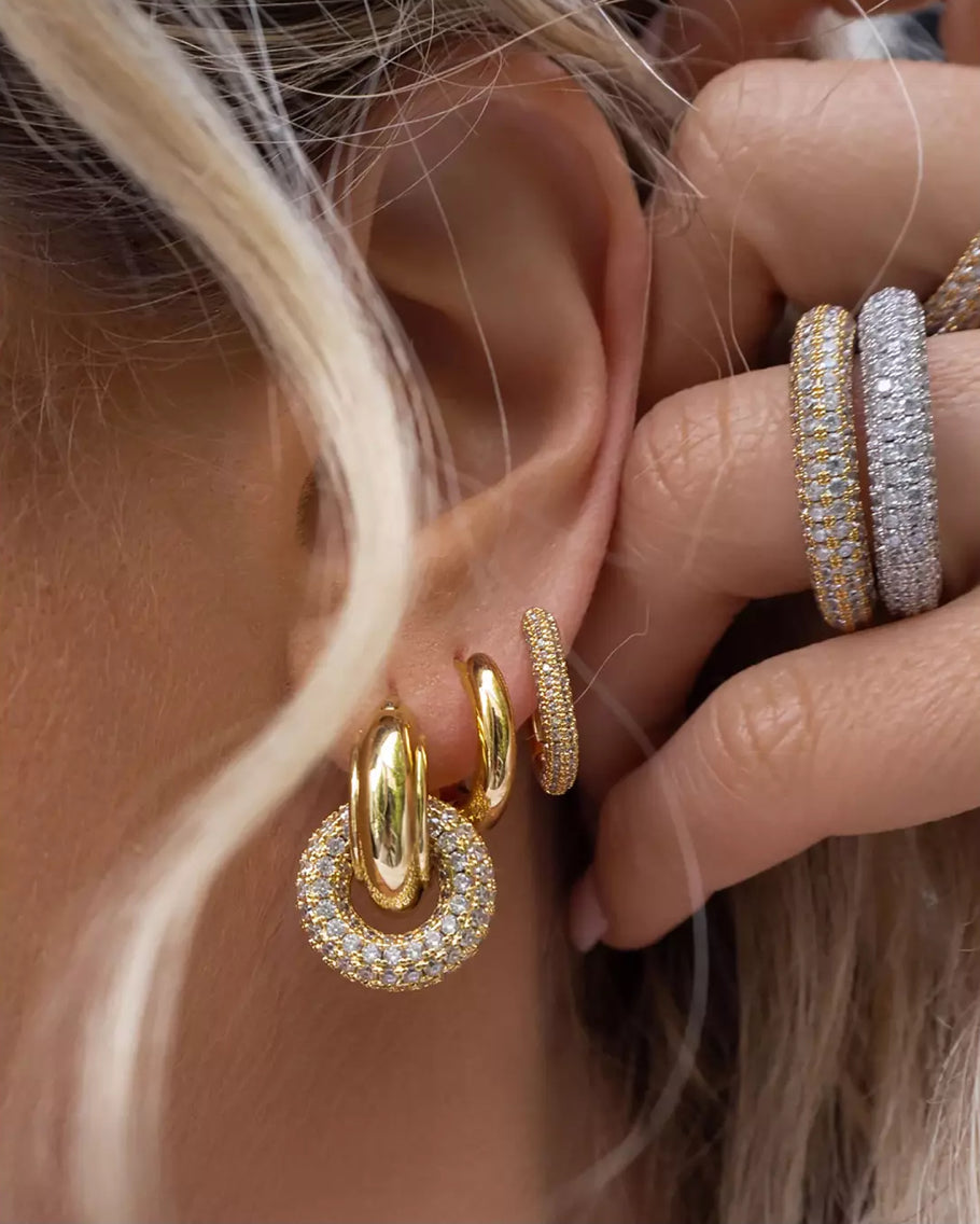 pave' interlocked hoop earrings  with cubic zirconia