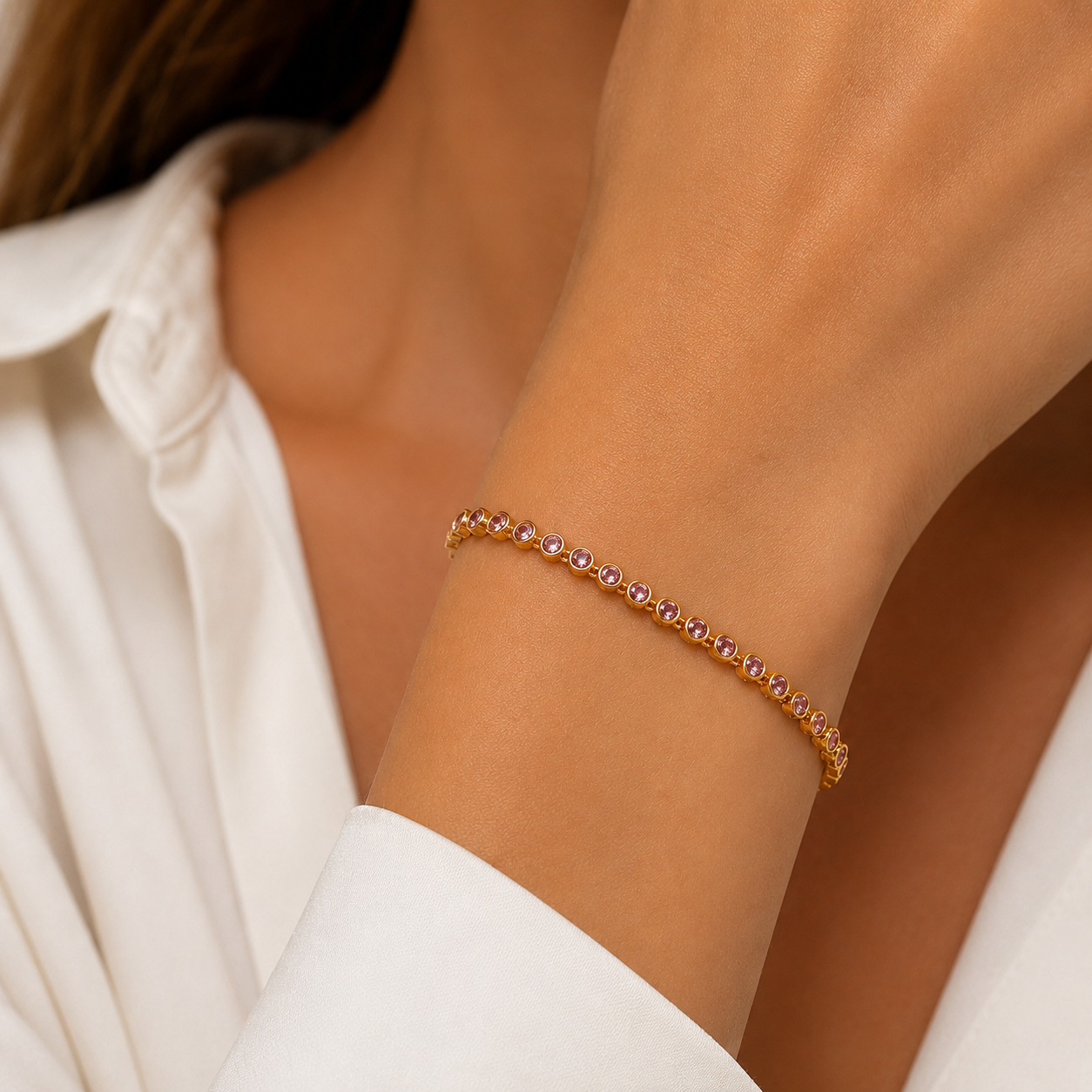 Pink and Gold Eternity Bracelet - 18cm + ext