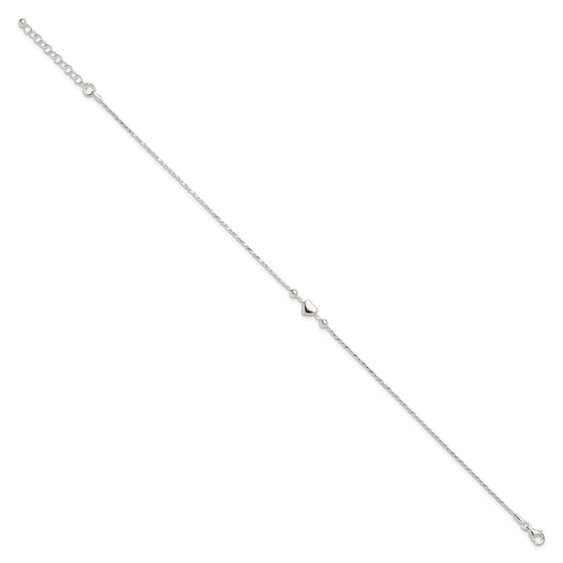 sterling silver rope ankle chain with heart charm
