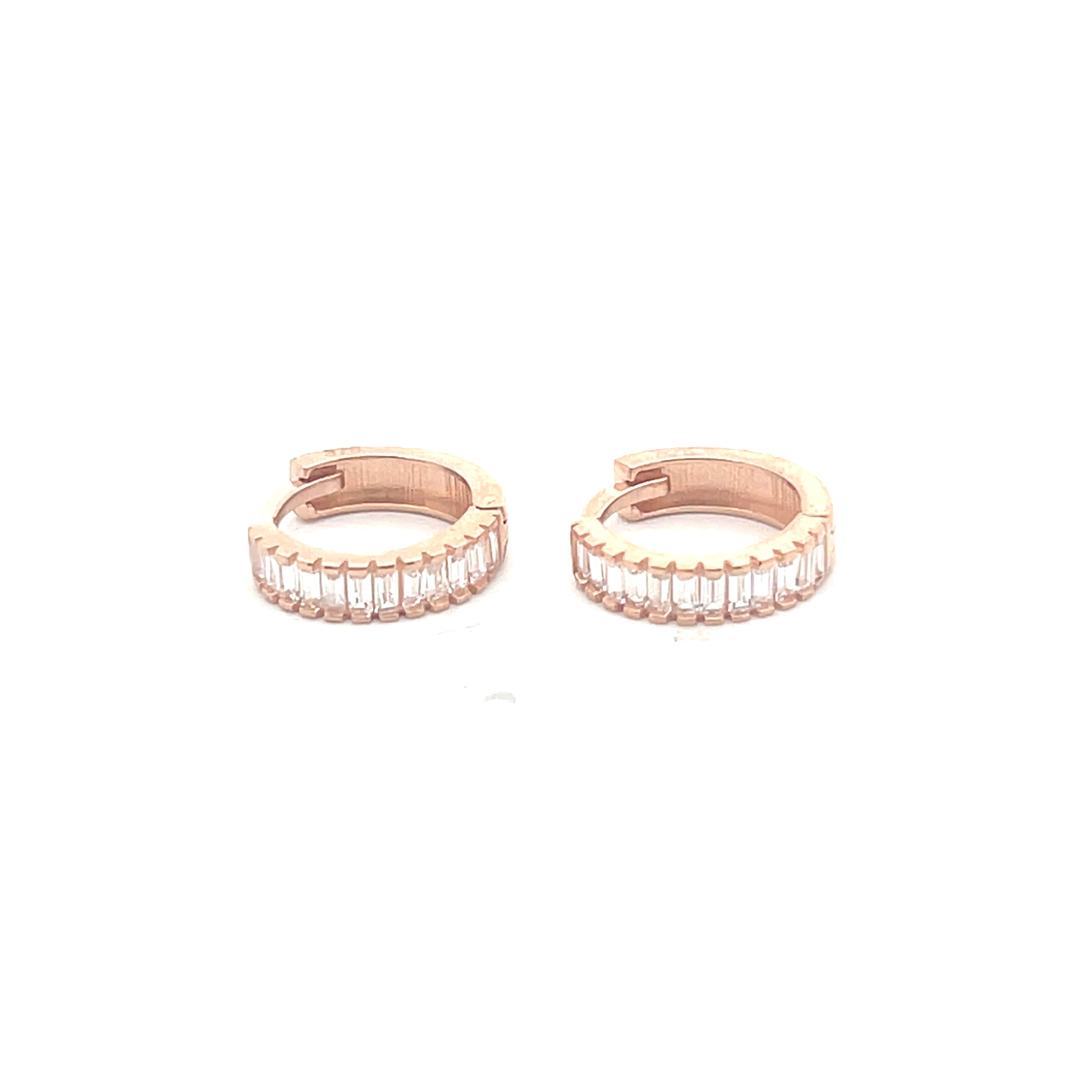 rose gold baguette huggie earrings