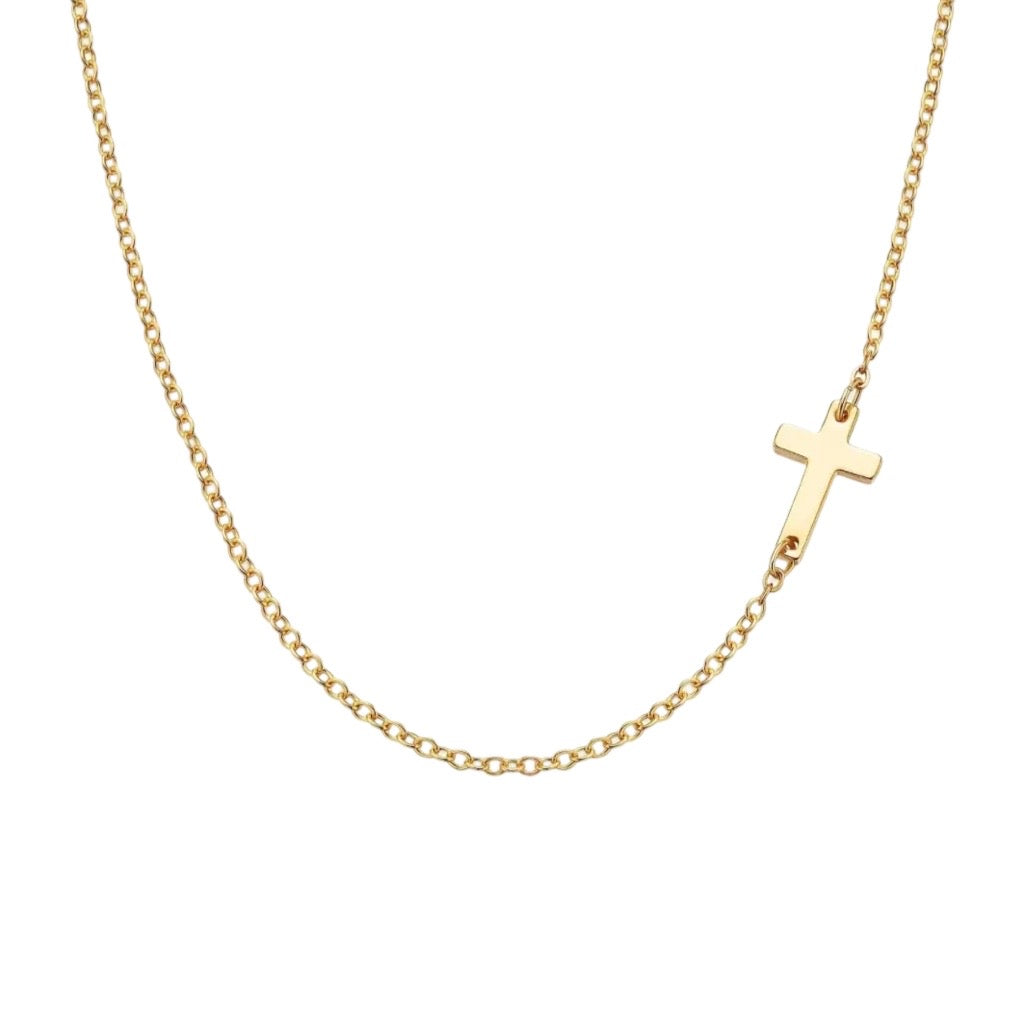 side cross necklace in gold