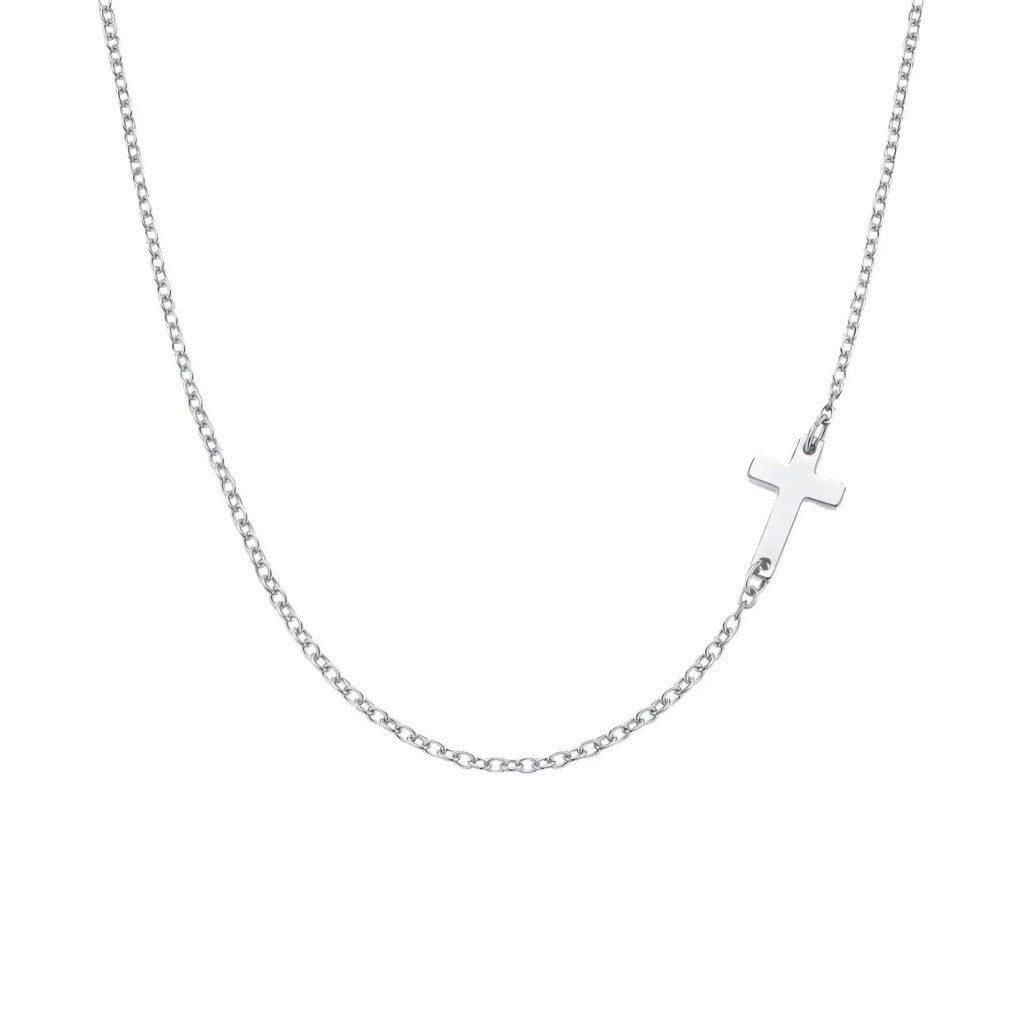 side cross necklace in silver