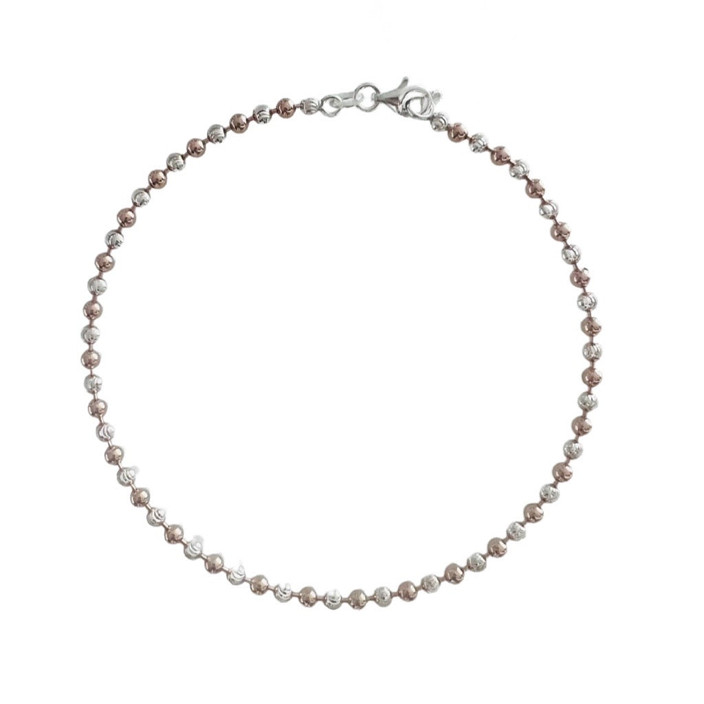 silver and rose beaded ankle chain