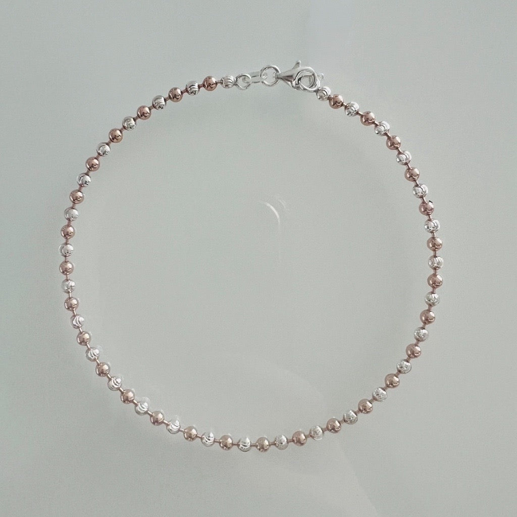 silver and rose beaded ankle chain