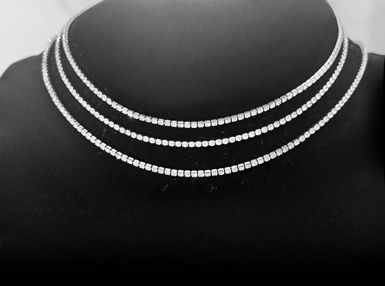 stainless steel silver eternity necklace with cubic zirconias