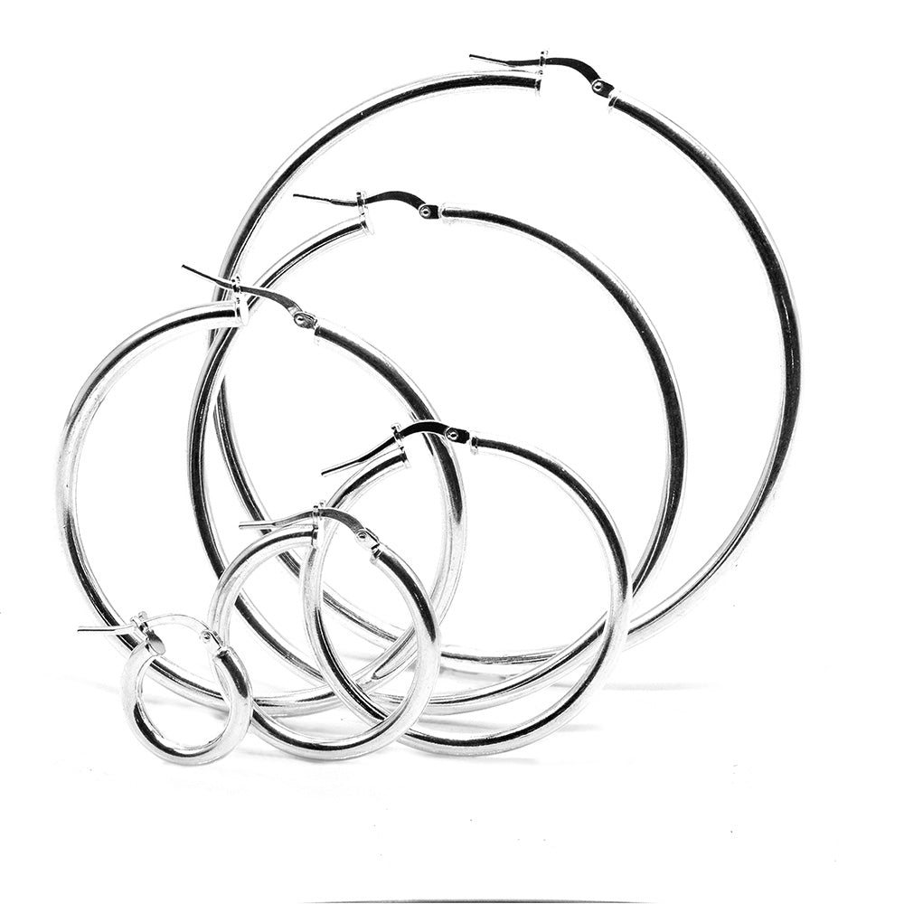 silver hoop earrings in various sizes