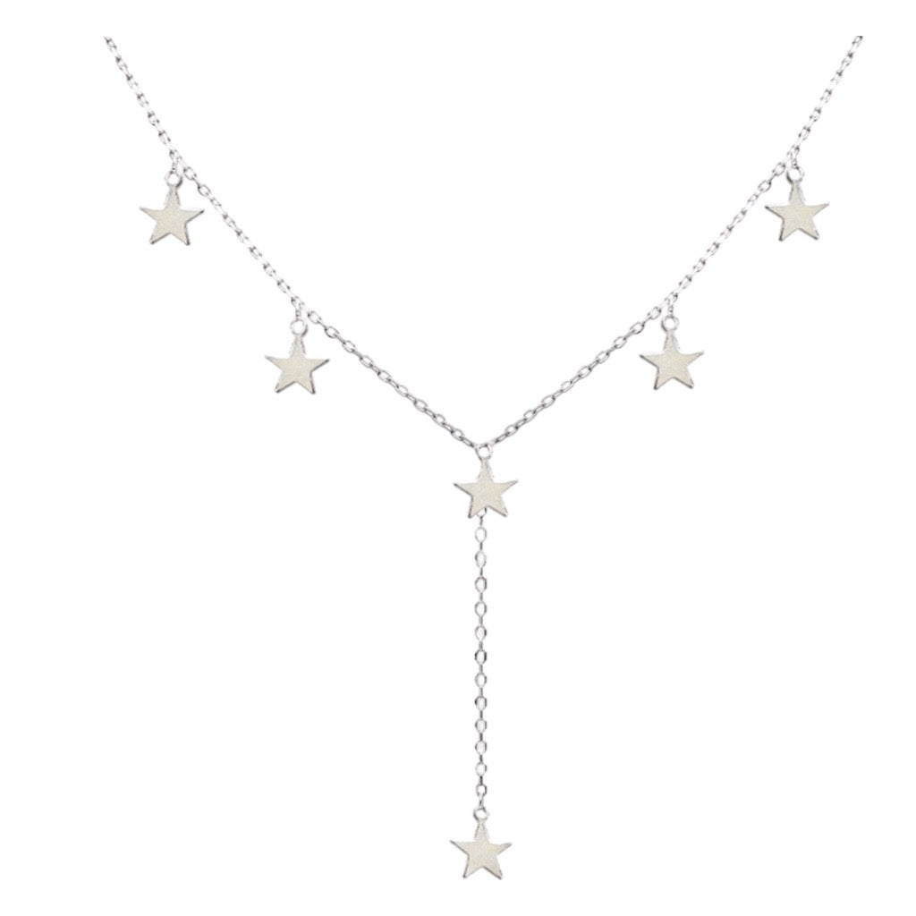 silver lariat necklace with star charms