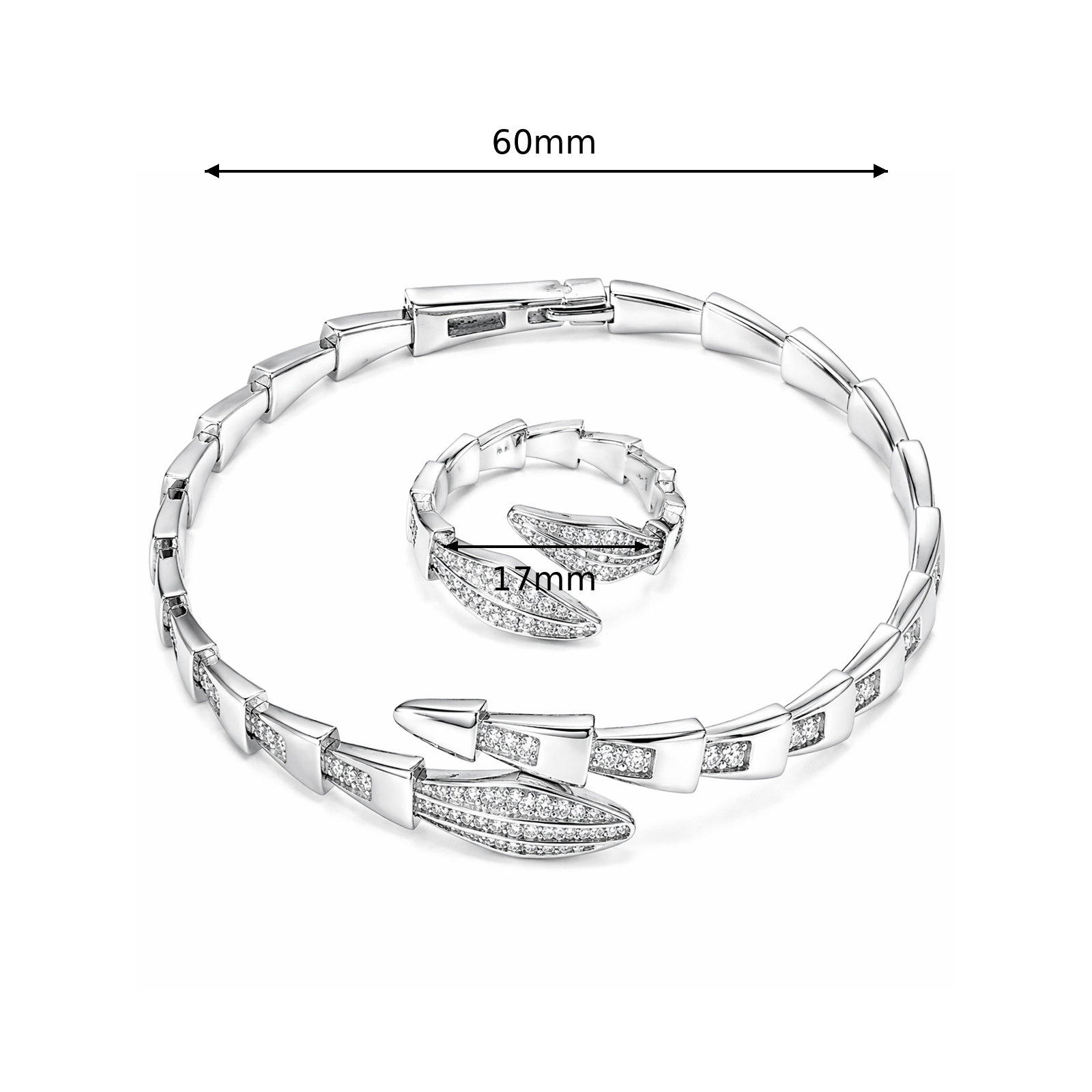 Statement Snake Bracelet and Ring Set - Silver