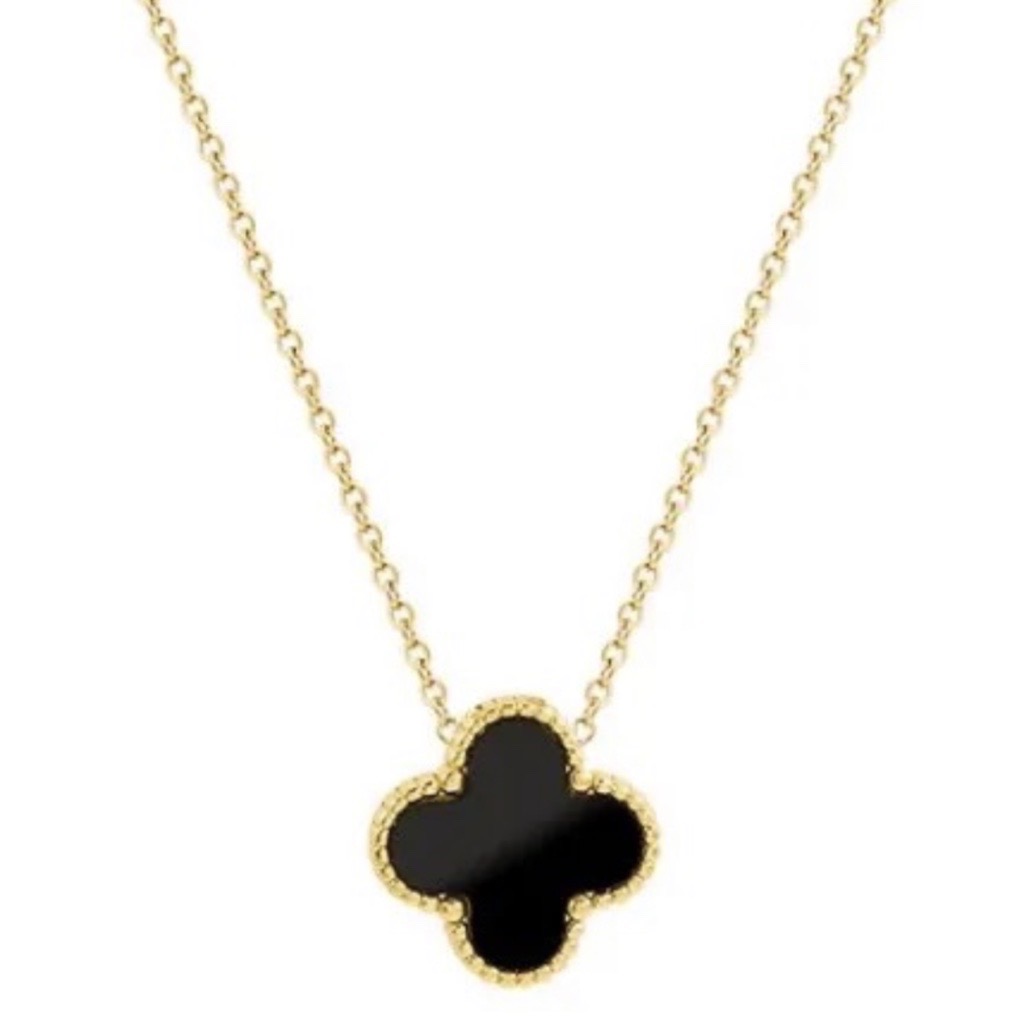 single clover necklace black and gold