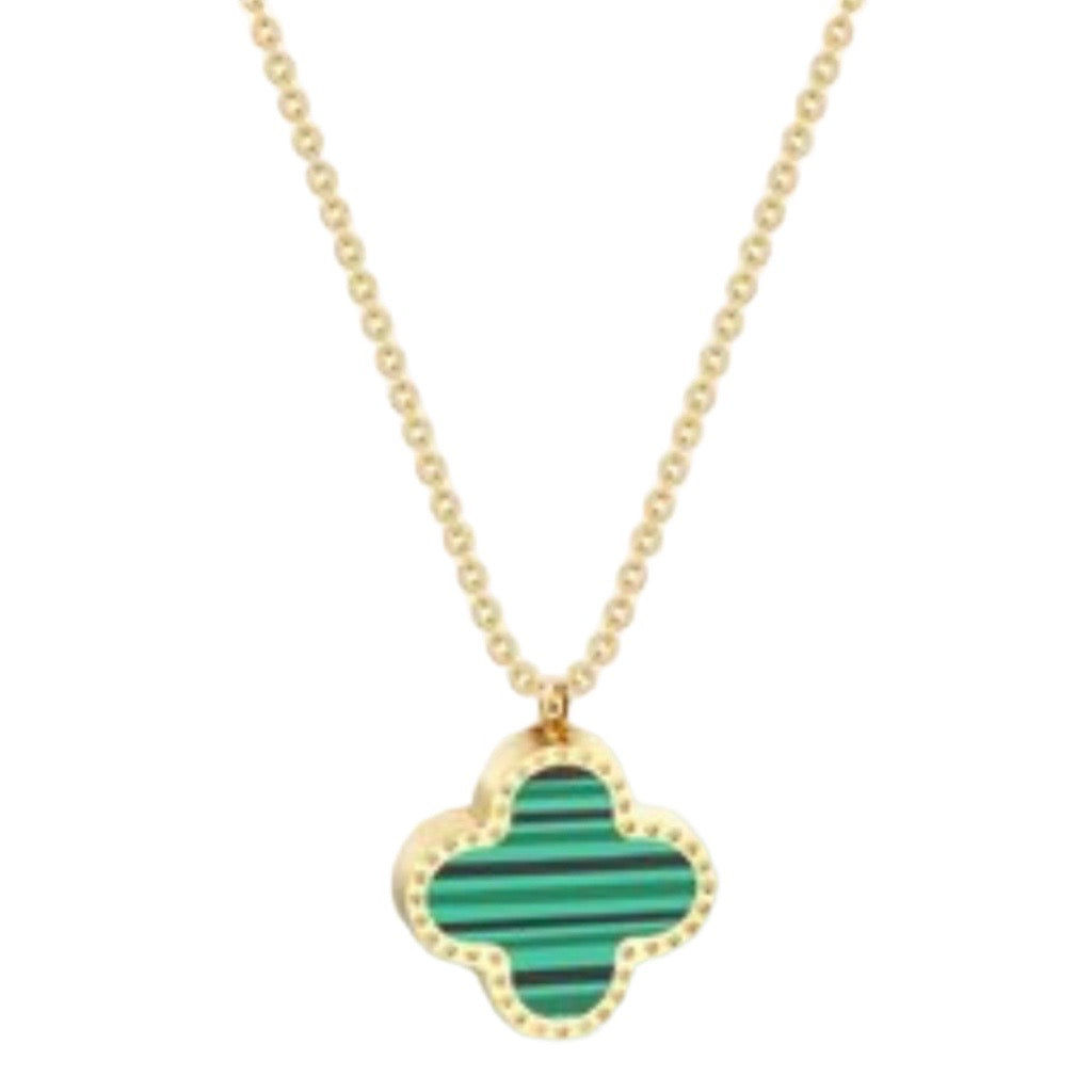 single clover neckalce green and gold