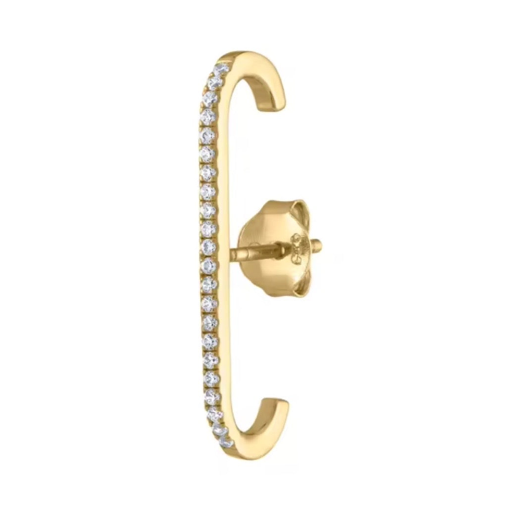 gold stud with cubic zirconias that wraps around the ear 