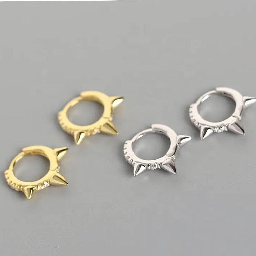 spike huggie earrings in silver or gold