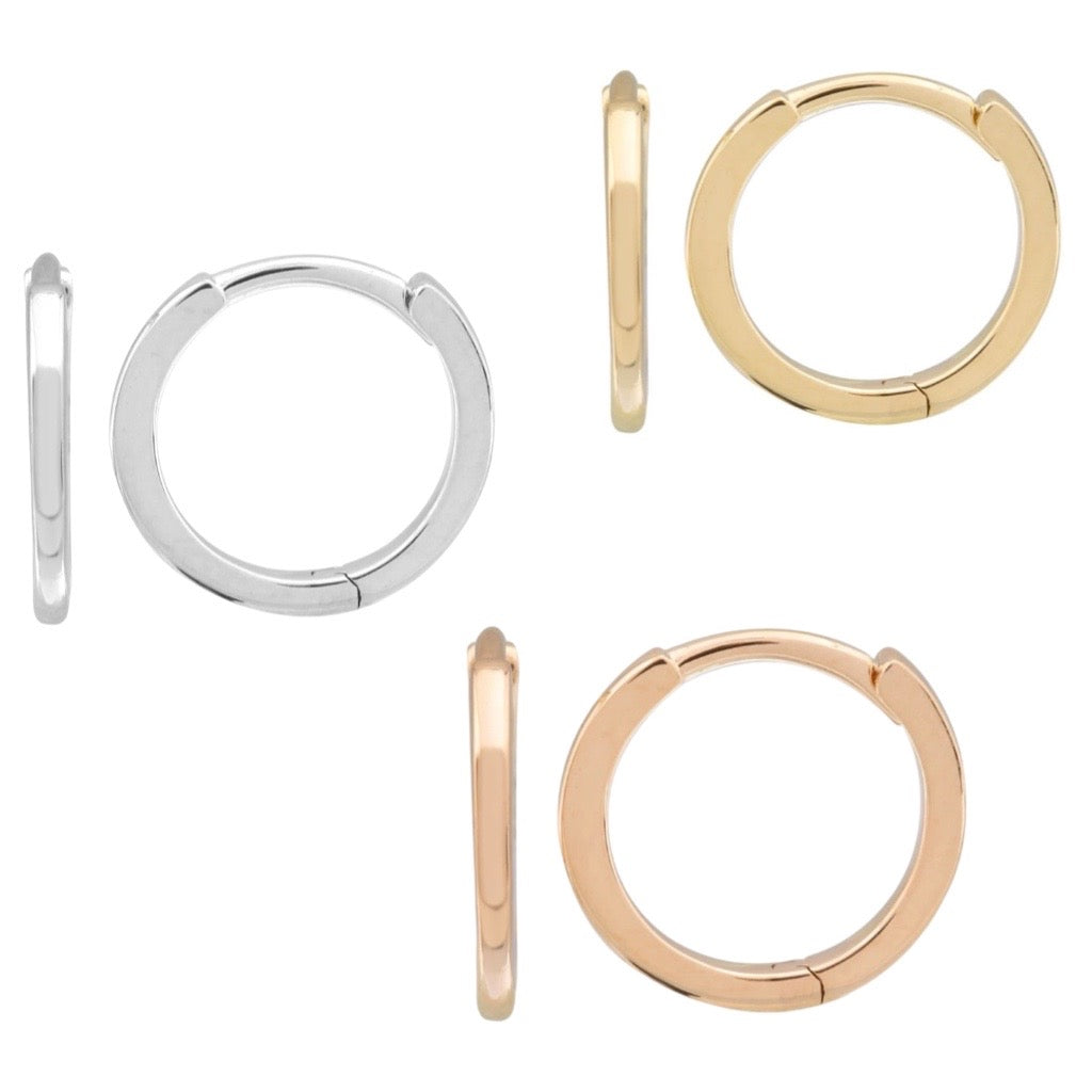 square edge hoop earrings in white gold or rose gold or yellow 9ct gold