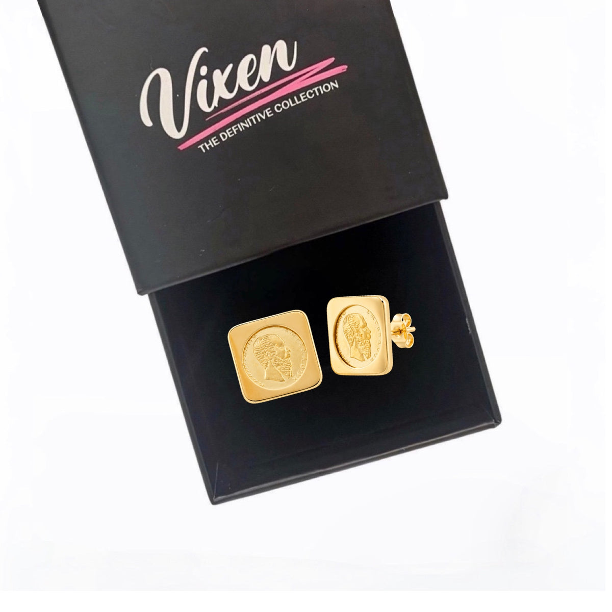 Square Peso Stud Earrings In 9t Yellow Gold - Unisex 11mm