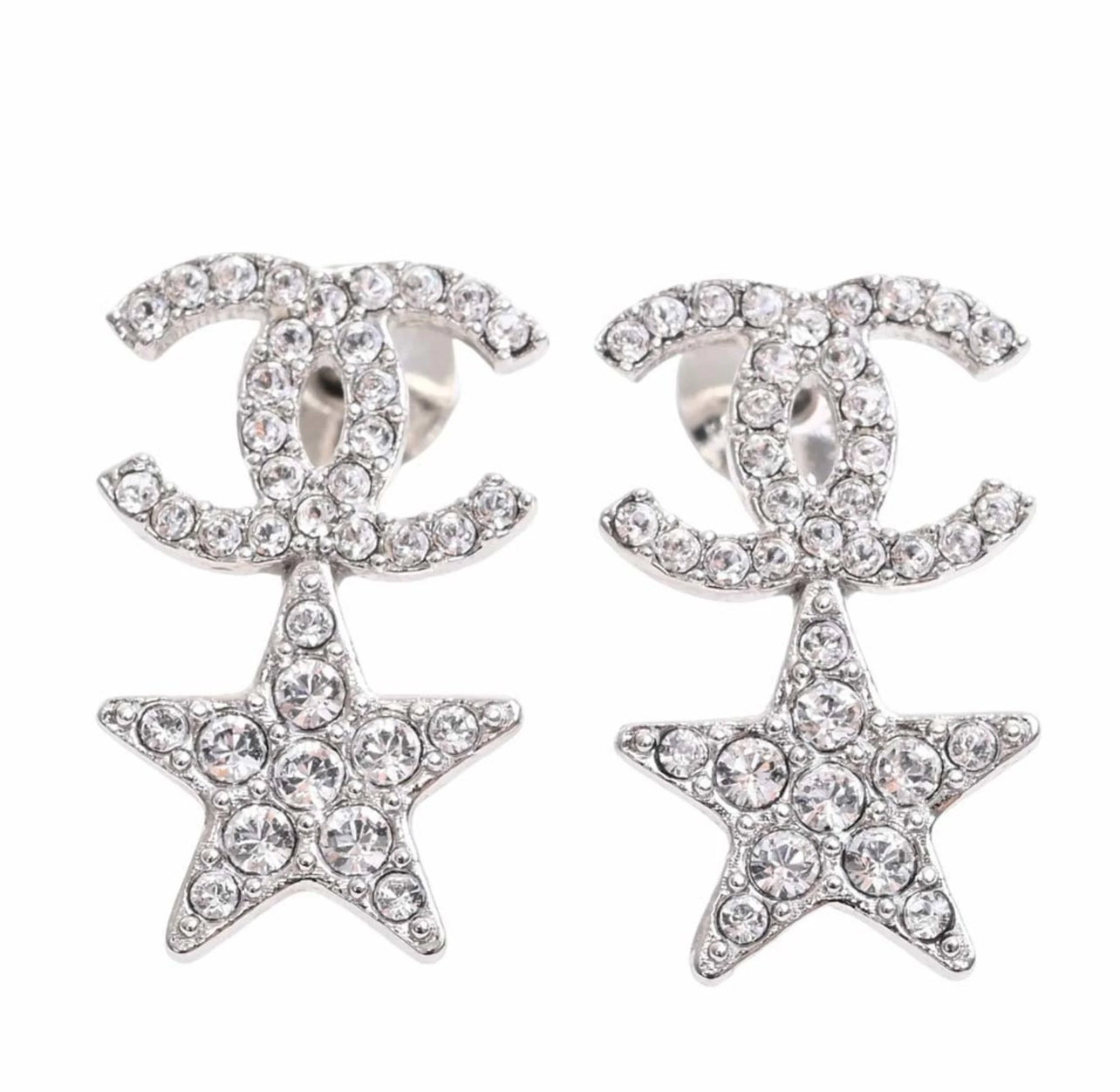 stud earrings with drop  stars covered in cubic zirconias 