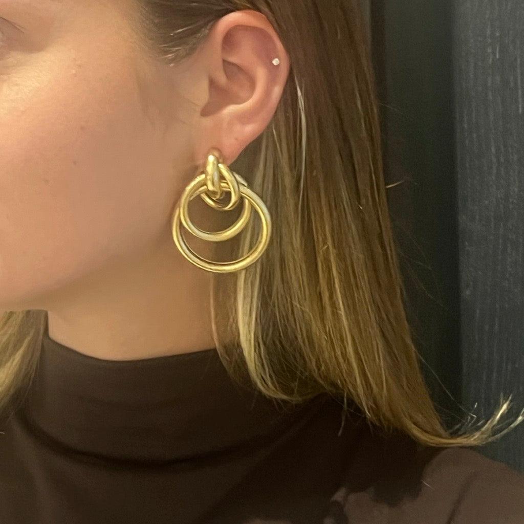 statement gold hoop earrings looped together in gold plated 