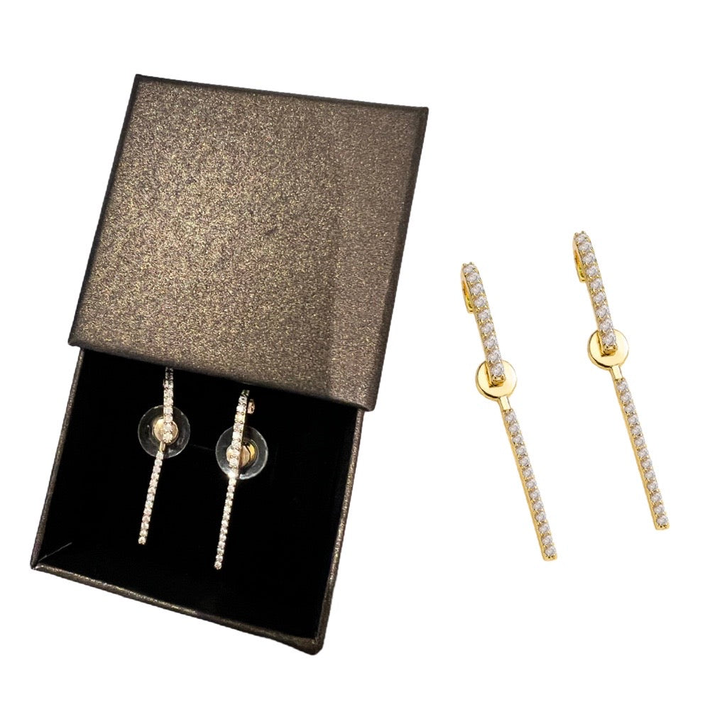 Long Bar Stud Earrings with Cubic Zirconias (35mm length)