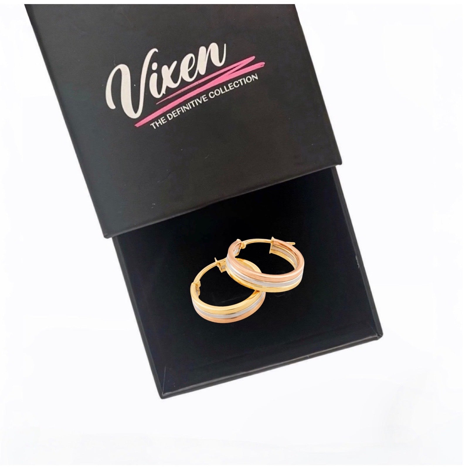 3 Colour Gold Hoop Earrings 14mm x 4.5mm