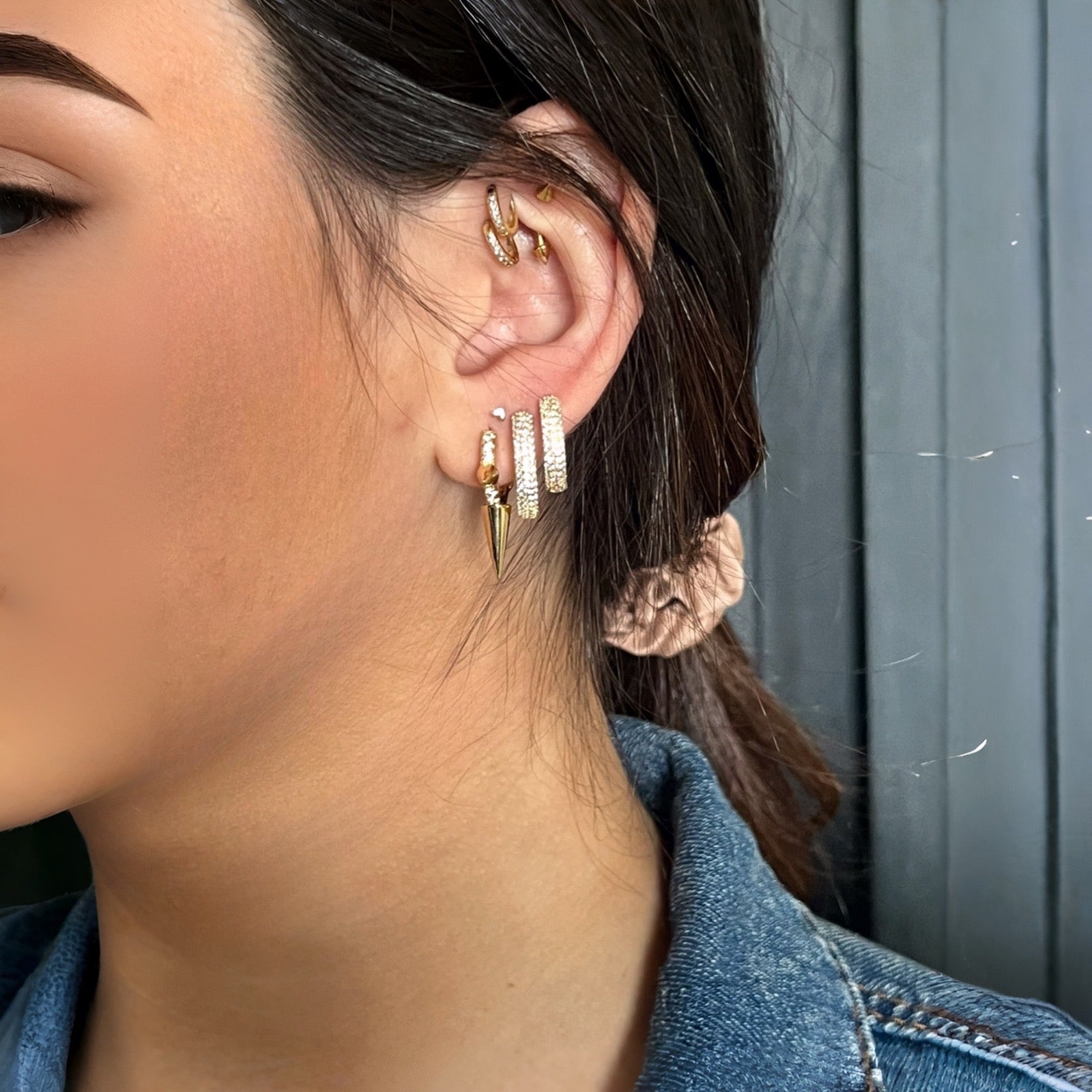 Triple Row 9ct Yellow Gold Huggies