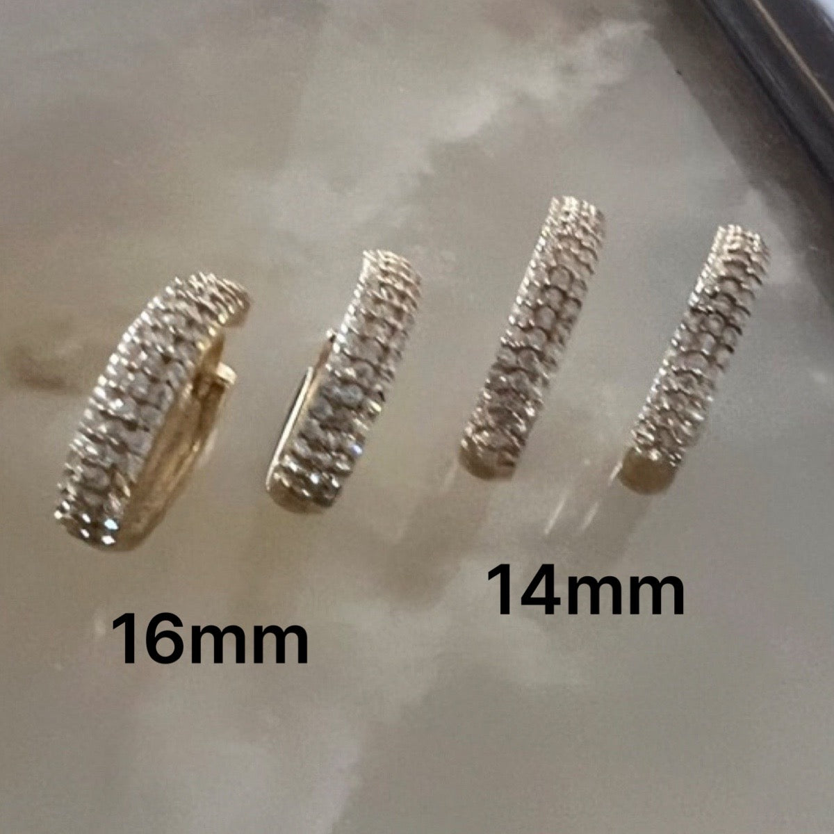 Triple Row 9ct Yellow Gold Huggies