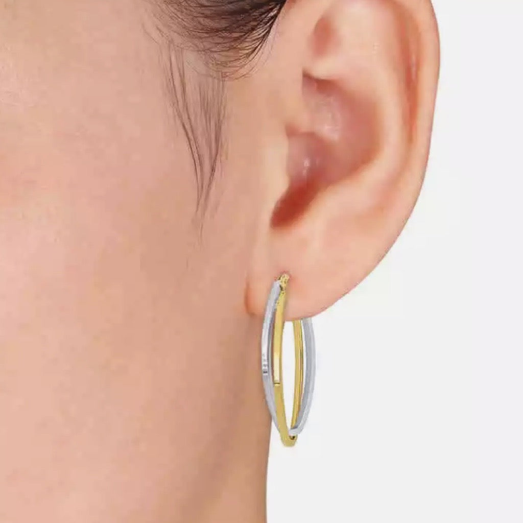 Two_Tone_Oval_Hoops_28mm_x_10mm in 9kt yellow gold and white gold