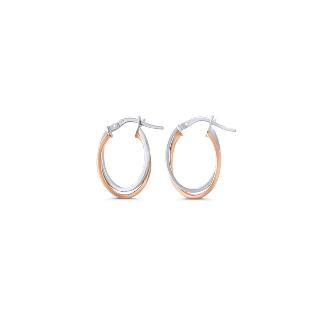 two tone oval hoops rose and white 9kt gold