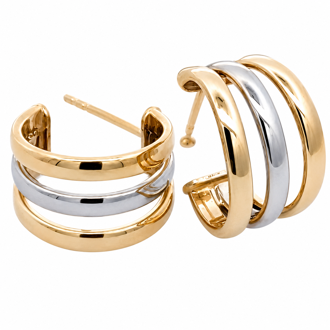 9ct Yellow & White Gold Triple Strand Hoop Earrings