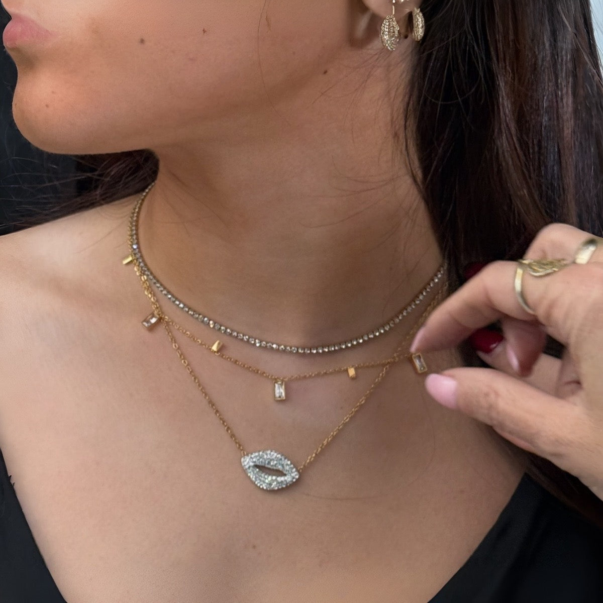Sexy Clear Cubic Zirconia Lips Necklace